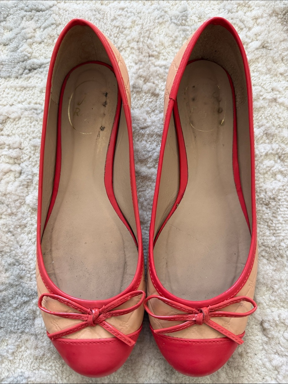 Jack Rogers Coral and Beige Leather Ballet Flats